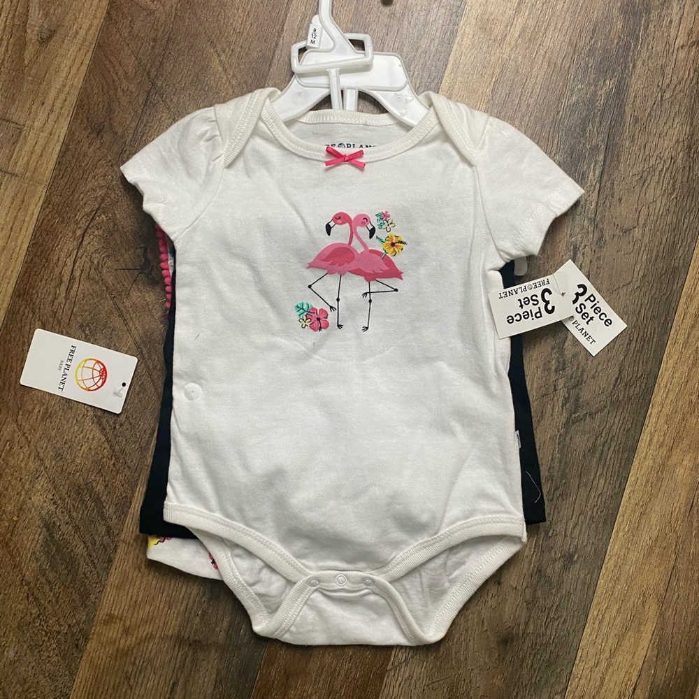 Baby Girls size 9 to 12 months 3 piece set summer flamingo tropical brand new